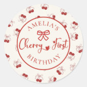 Autocollant rouge Coquette Cherry First Birthday (Devant)