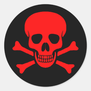 Autocollant rouge de crâne et d'os croisés