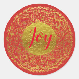 Autocollant rouge de joie de napperon de crochet