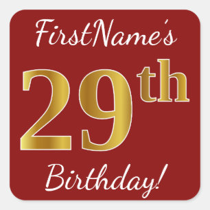 Autocollant Rouge, Faux Or pour le 29e Anniversair