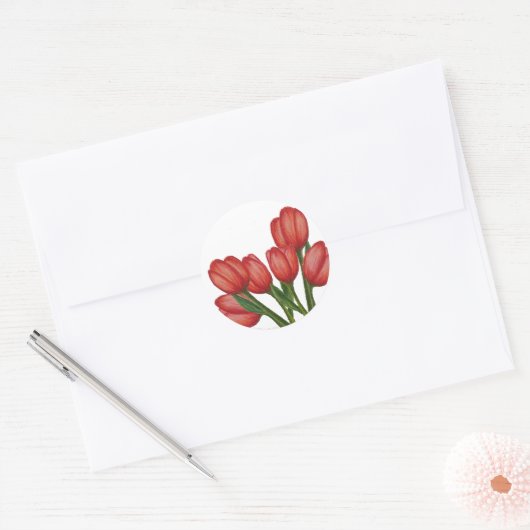Autocollant rouge Tulips rond (Enveloppe)