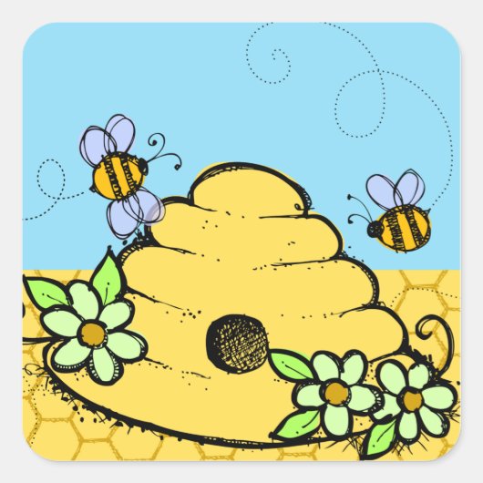 Autocollant ruche et abeilles (Devant)