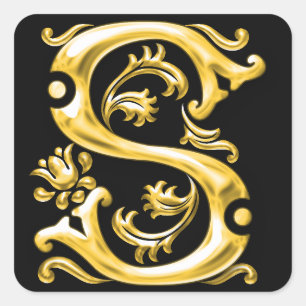 Autocollant S Monogramme initial en or