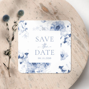 Autocollant "Save the Date" Fleurs Bleu Poussiéreu
