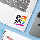 Autocollant Say Gay (Ordinateur portable avec iPhone)