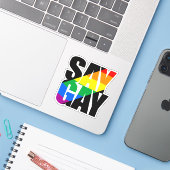 Autocollant Say Gay (Ordinateur portable avec iPhone)