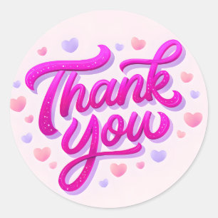 Autocollant scintillant Merci rose avec des cœurs