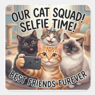Autocollant Selfie de l'Équipe de Chats Drôles