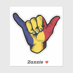 Autocollant Shaka Main Roumanie Drapeau Good Vibes