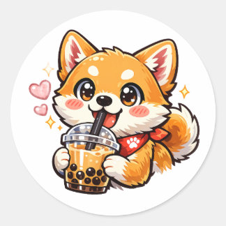 Autocollant Shiba Inu Anime buvant du Bubble Tea K