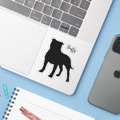 Autocollant silhouette de chien Staffordshire Bull (Ordinateur portable avec iPhone)