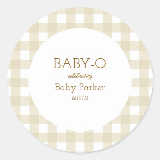 Autocollant simple gingham beige pour Baby Shower