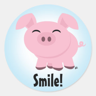 Autocollant souriant de porc mignon