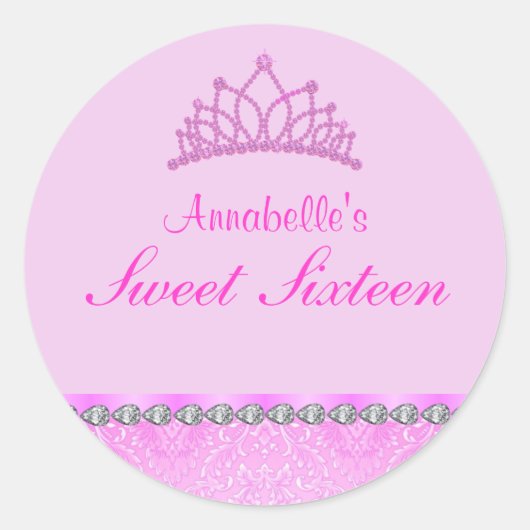 Autocollant Sweet16 Couronne Rose (Devant)