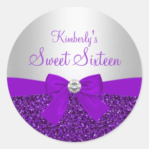 Autocollant Sweet Sixteen Paillettes Violettes & R