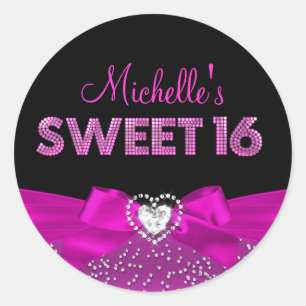 Autocollant Sweet Sixteen Rose Chaude et Cœur Noir
