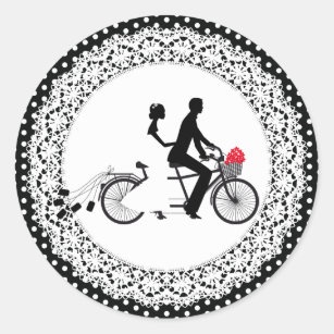 Autocollant tandem de mariage de bicyclette