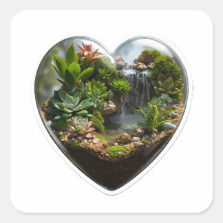 Autocollant Terrarium en forme de cœur avec cascad