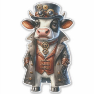 Autocollant transparent Vache Steampunk