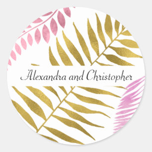 Autocollant tropical rose de mariage d'or et de