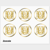Autocollant U rond initial en or (Feuille)