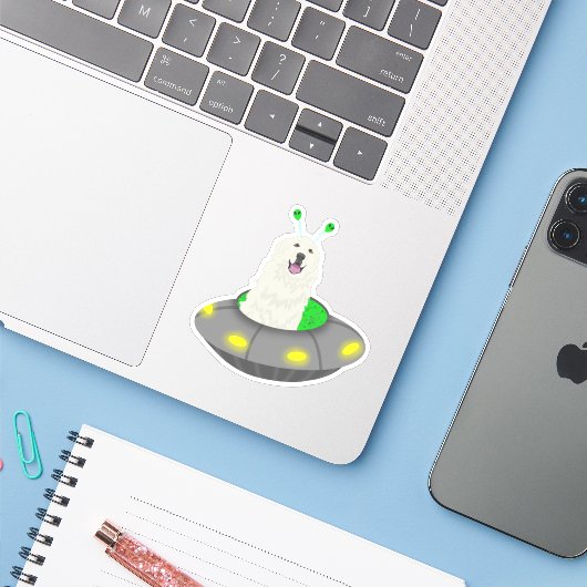 Autocollant UFO Great Pyrenees (Ordinateur portable avec iPhone)