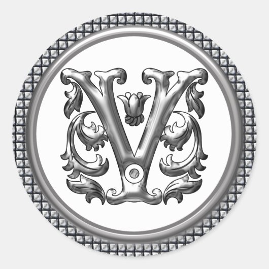 Autocollant V rond initial en argent (Devant)