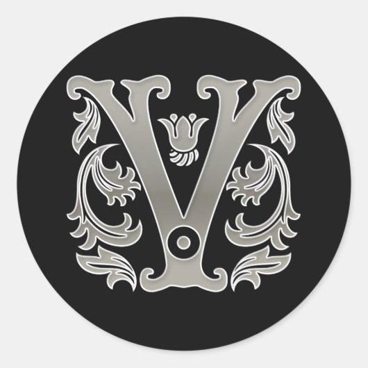 Autocollant V rond initial en argent (Devant)