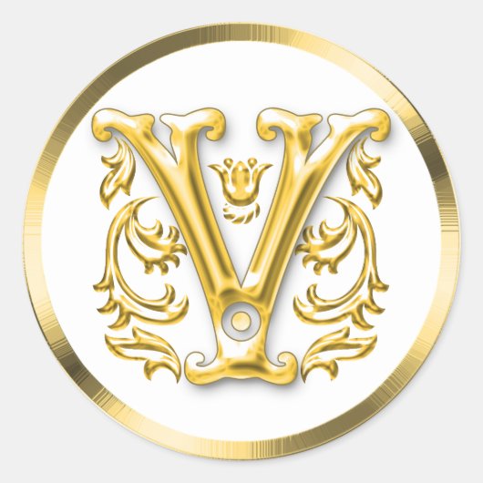 Autocollant V rond initial en or (Devant)