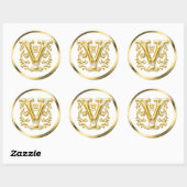 Autocollant V rond initial en or (Feuille)