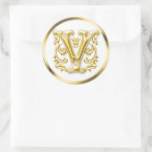 Autocollant V rond initial en or (Sac)