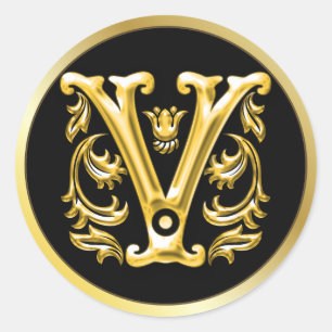 Autocollant V rond initial en or
