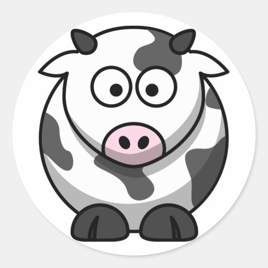 Autocollant Vache de Dessin Animé (Rond) (Devant)