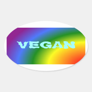 Autocollant végétalien ovale d'arc-en-ciel