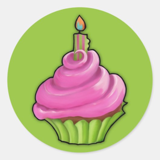 Autocollant vert cupcake rose et vert (Devant)