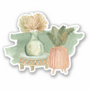 Autocollant vert feuille pastel floral bohème mign