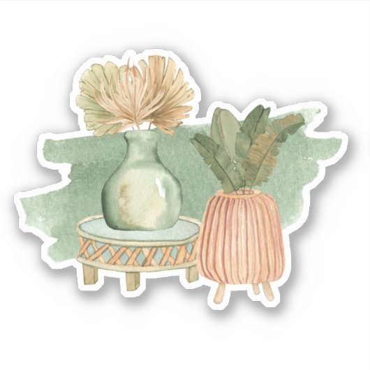 Autocollant vert feuille pastel floral bohème mign (Devant)