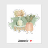 Autocollant vert feuille pastel floral bohème mign (Feuille)