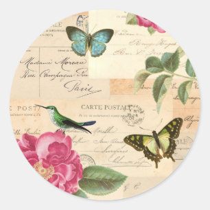 Autocollant vintage avec roses et papillons
