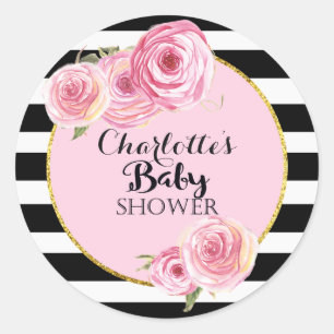 Autocollant vintage Baby shower Fleur Rose