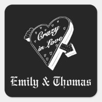 autocollant vintage coeur noir et blanc mariage