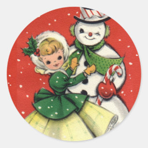 Autocollant vintage de Noël de fille et de