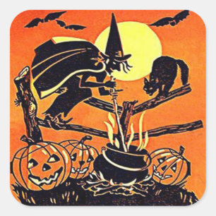 Autocollant vintage de sorcière de Halloween