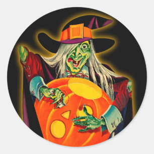 Autocollant vintage de sorcière de Halloween
