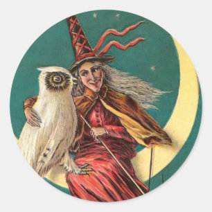 Autocollant vintage de sorcière et de hibou