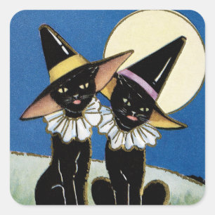 Autocollant vintage de vacances de chats noirs de