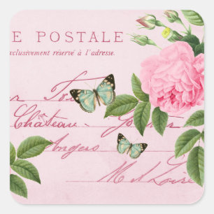 Autocollant vintage floral français avec le rose