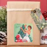 Autocollant vintage rétro Noël Père Noël Lady<br><div class="desc">conception par www.etsy.com/Shop/VanityFlairDesign</div>