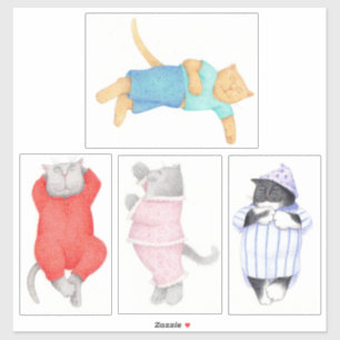 Autocollant vinyle 14"X14" 4 CHATS EN PYJAMA