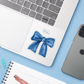 Autocollant vinyle à nœud bleu avec nom (Ordinateur portable avec iPhone)